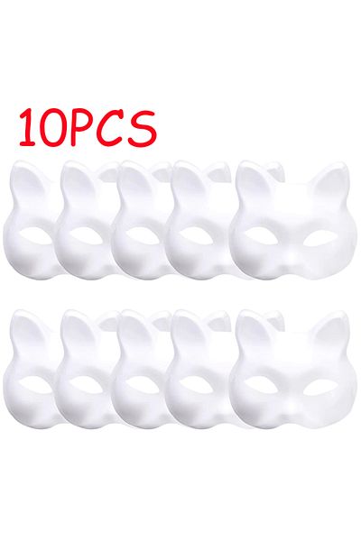 Choice 10pcs 10/20/30/50/100pcs Therian Masks White Cat Masks Blank Diy Halloween Mask Animal Half Facemask