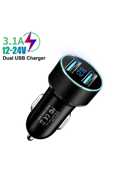 Choice Black Led Display Voltmeter 3.1a Dual Usb Phone Charger Car Cigarette Lighter Power Adapter Socket S