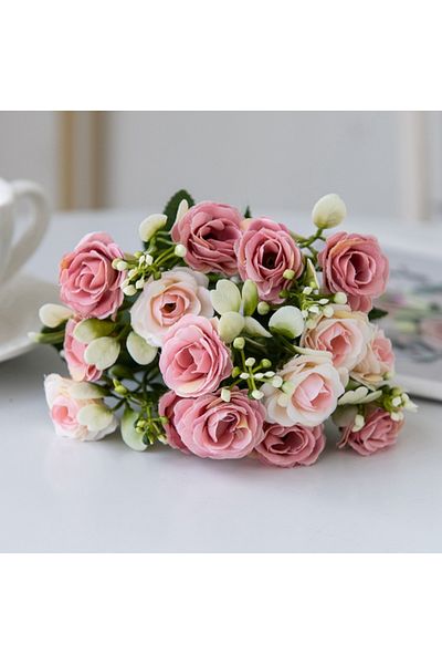 Choice Pink 5 Fork 15head Silk Rose For Wedding Arch Christmas Wreath Decoration Home Living Room Bonsai Ph