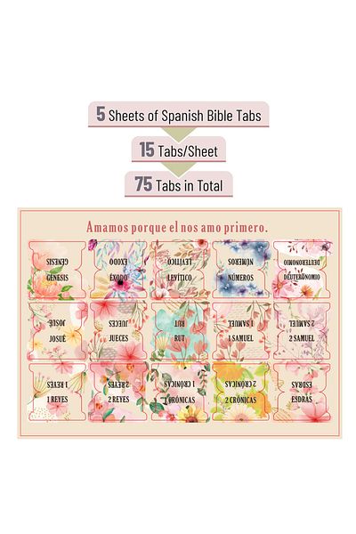 Choice 75 قطعة من علامات الكتاب المقدس الإسبانية ذات الطابع الزهري - مغلفة، طباعة كبيرة، علامات تبويب محايدة للكتاب المقدس، سهلة الوصول