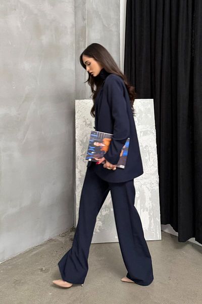 msm fashion Dámské dvoudílné sako kalhoty s příslušenstvím a detailem knoflíku se širokými nohavicemi