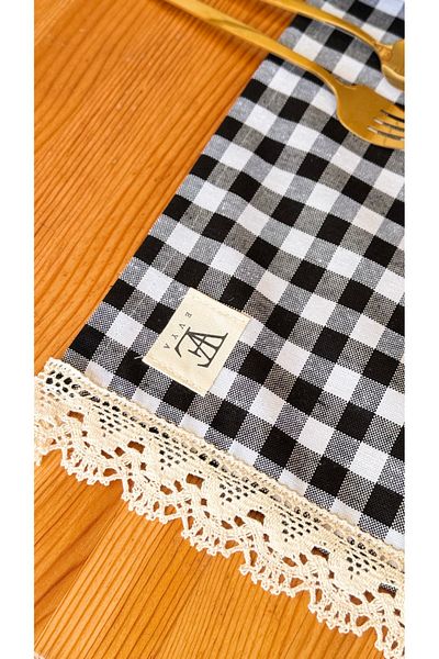 EVYA Pötikare Duck Linen Runner - 40x110 cm Serviciu american vintage, dantelă din bumbac pentru masă și bucătărie