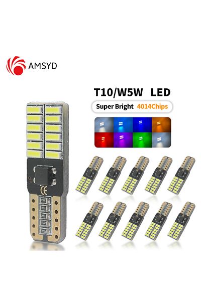 AMSYD 10 قطع T10 Canbus 5W5 LED لمبة سيارة ضوء إشارة 12 فولت 24 فولت أضواء لوحة ترخيص أبيض أحمر أصفر داخلي...