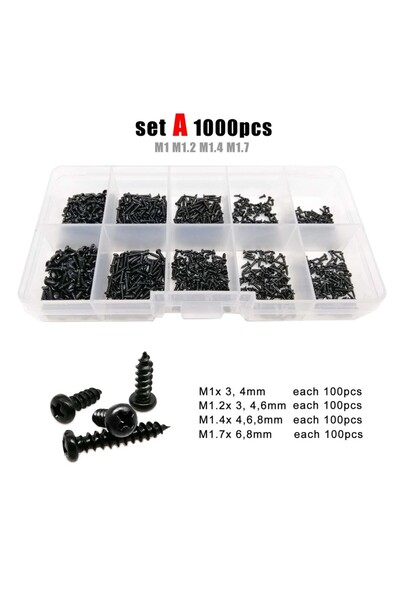Choice set A 1000pcs 700/2010pcs M1 M1.2 M1.4 M1.7 M2 M3 M4 Black Steel Mini ...