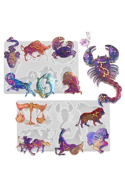 Choice Zodiac Resin Molds, 12 Constellation Animals Keychain Silicone Mold, Unique Epoxy Resin Casting M...