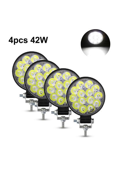 NLpearl 4 قطع 42 واط مصابيح الضباب 12 فولت 24 فولت شريط إضاءة LED 42 واط مصباح عمل LED صغير كشاف إضاءة الطرق الوعرة شريط LED F