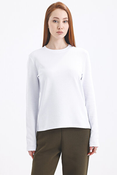 gothamvibes Kadın Uzun Kollu Basic Beyaz T-Shirt-