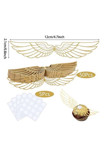 Choice Gold--50pcs 50pcs Gold Wings Chocolate Cake Party Decoration Wizard Topper Hollowed Wing Cupcake Top