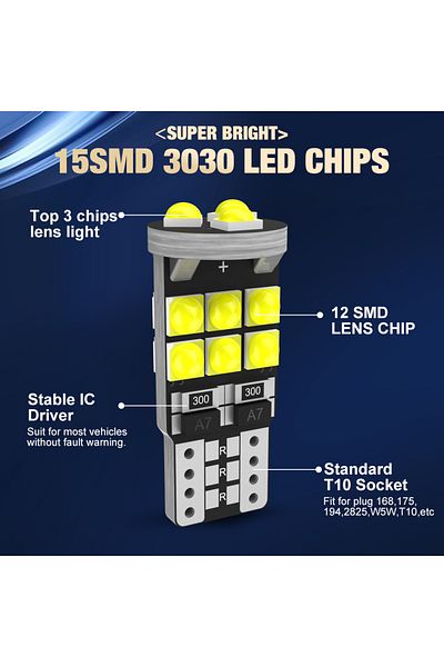 Choice 5 قطع T10 W5W 194 501 Led Canbus لا يوجد خطأ ضوء داخلي للسيارة T10 15 SMD 3030 رقائق بيضاء نقية Inst...