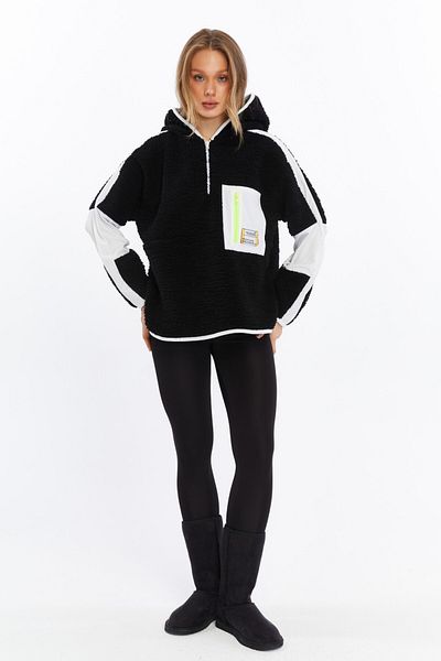 Grenj Fashion Plush Color Block Oversize Parachute Fabric Detailed Knitted Sports Sweatshirt