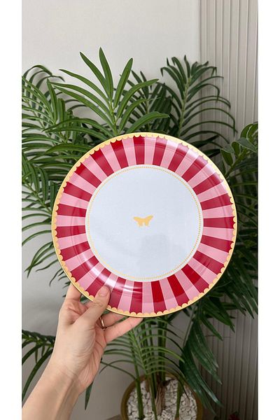 PONCİKPAZAR 6 Pieces Pink Candy Cake Plate