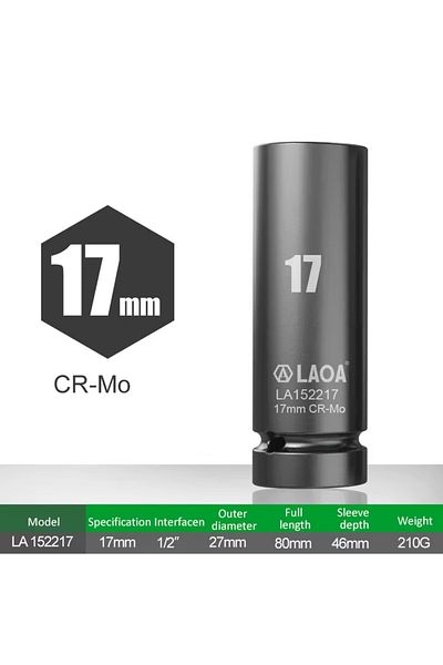 LAOA 17mm La152217 17-32mm Hex Socket Wrench 1/2 Inch Head Used On Ratchet Wrench Drill Torque Spann