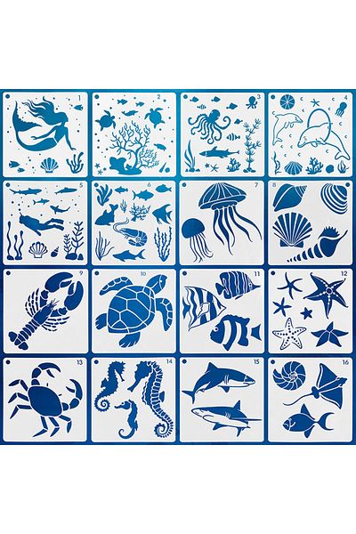 Choice 16pcs Sea Stencils 16pcs Sea Ocean Creatures Painting Stencils Reusable Marine Life Animal Painting
