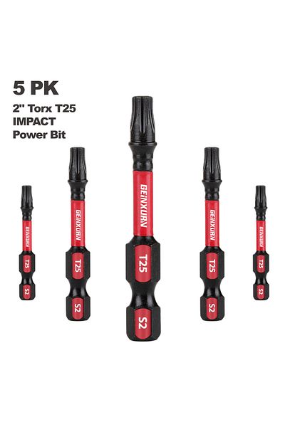 Choice 2inches 5pcs Geinxurn T25 2 In. Impact Tough Magnetic #25 Torx Head Power Bits, S2 Alloy Steel T25 S
