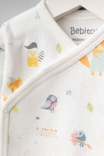 Bebitof 10 Piece Boxed Newborn Hospital Discharge Bodysuit Set with Cute Fox and Teddy Bear Pattern