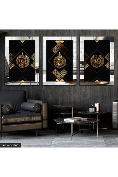 Evinemoda Felak Nas Ayetel Kursi Silver 3 piese de pictură cu oglindă din plexiglas