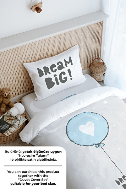 Tuğba Kuğu Одномісний комплект простирадл з гумкою - Серія Pure Baby - Синій сердечковий повітряна кулька