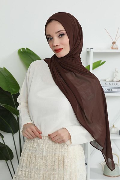 Aisha's Design شال شيفون كلاسيكي بتصميم عملي - PS-11 بني