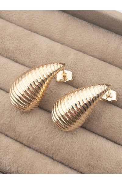 Siya Silver Striped Teardrop Drop Earrings-2.7 cm