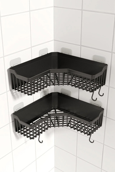 Mutfak Köşesi Banyo Köşelik Yapışkanlı Banyo Rafı, 2'li Banyo Düzenleyici, Duş Rafı Organizer Şampuanlık, Plastik