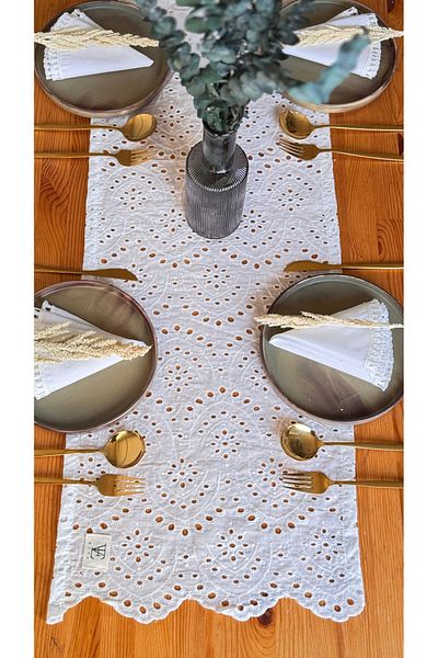 EVYA 40x130 cm alb 100% bumbac feston Runner - Serviciu american, masă și decor bucătărie