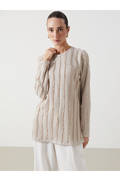 LC Waikiki Nevavm Women's Textured Tunic with Oval Collar and Contrast