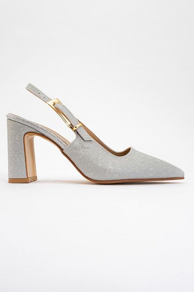 CCWAY AYAKKABI Silver Glitter Women's Heeled Shoes