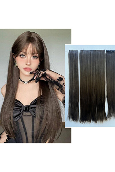 8 Kadına Dair Herşey Kumral Düz Uzun Yarım Ay Saç – 3 Parça Çıt Çıt 75cm. 230...
