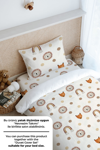 Tuğba Kuğu Tek Kişilik Lastikli Çarşaf Seti - Iconic Serisi - Vintage Aslan ve Gökkuşağı