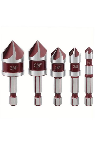 WIDEEP 5 Flute Metal M35 Cobalt Countersink Drill Bit Set 82° 5pcs 1/4" Hex Shank Countersunk Bit Set 1/...