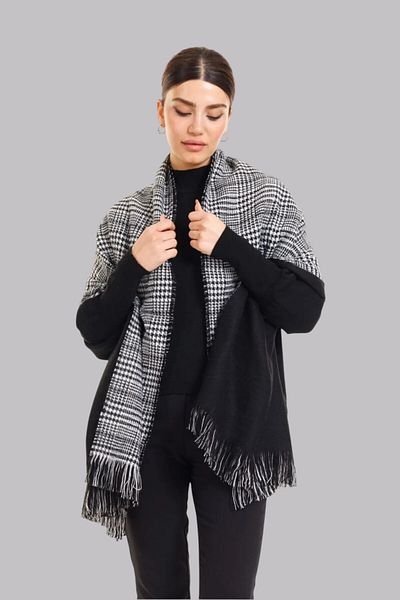 Mathilda Aksesuar Women's Double Sided Plaid Wool Shoulder Shawl - 70X190Cm - Winter Shawl