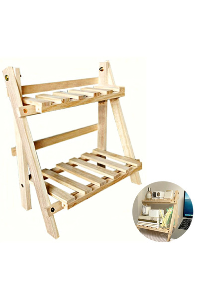 Choice رف تخزين سطح مكتب خشبي مكون من طبقتين، منظم تخزين مكتبي قابل للطي.