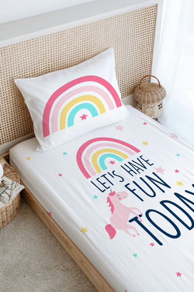 Tuğba Kuğu Unicorn Patterned Single Fitted Sheet Set - Pure Baby Series