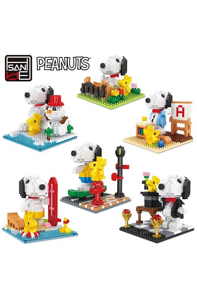Choice Genuine Peanuts Anime Snoopy Figures Kawaii Cartoon Building Blocks Toy Mini Bricks Assemble Educ...