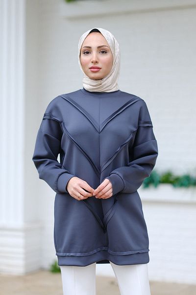LOCCO Tunica de dama albastru petrol - Detaliu V in fata