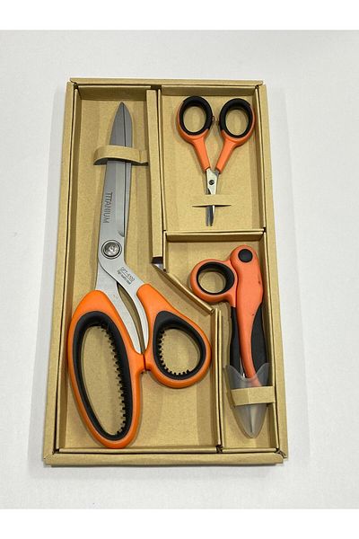 karantuhafiye Orange Titanium Scissors Set - Set of 3