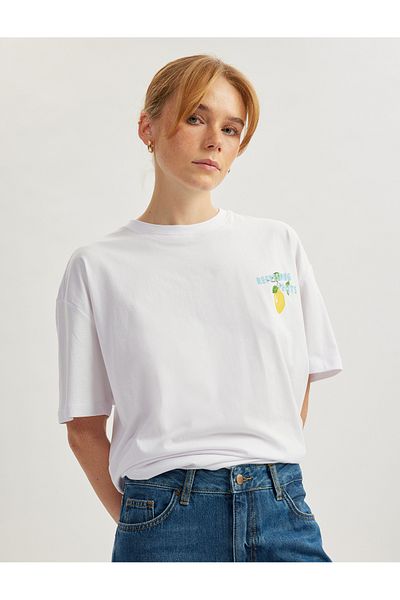 Koton Cotton Short Sleeve Crew Neck Back Lemon Print T-Shirt