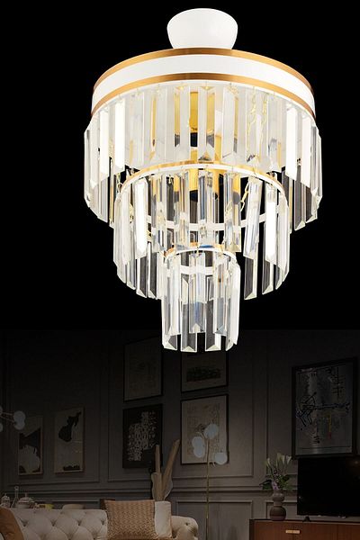 Docklight Roma - 3-Layer Modern Chandelier with White Gold Stripe and Crystal Stones