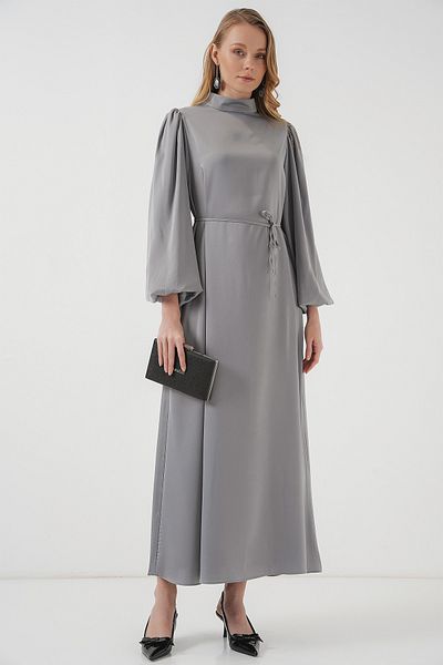 Bigdart 2510 Satin Hijab Evening Dress - Gray