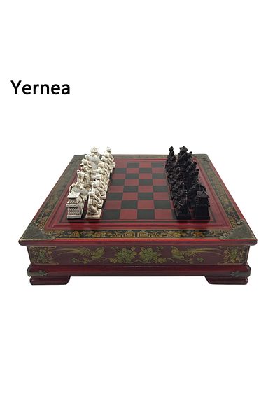 Choice مجموعة شطرنج عتيقة 26*26 سم (10.24 بوصة) شطرنج محاربي تيراكوتا منحوت من الخشب مصنوع من الراتينج...