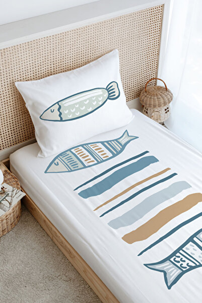 Tuğba Kuğu Single Fitted Sheet Set - Pure Baby Series - Baby Fish