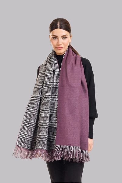 Mathilda Aksesuar Women's Double Sided Plaid Wool Shoulder Shawl - 70X190Cm - Winter Shawl