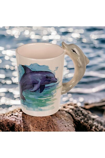 e-life shop 3D Animal Mug Serisi Özel Motifli El Boyaması Yunus Balığı Tasarı...