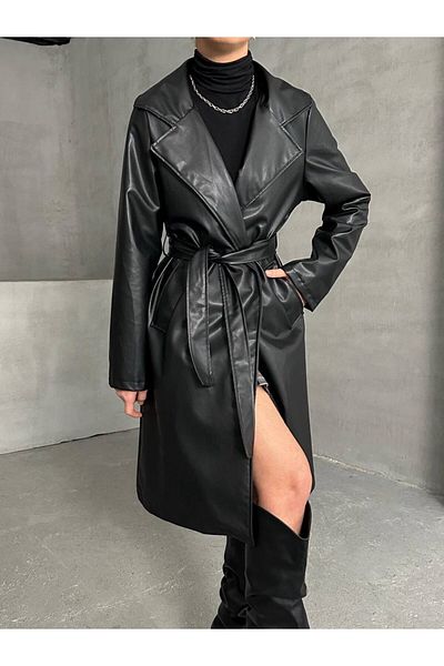 Ekim Store Trench lung din piele căptușită cu curea