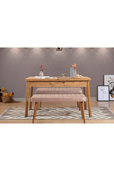 Vivense STORMİ MUTFAK MASA TAKIMI, ATLANTİK TAŞ RENGİ 120X75