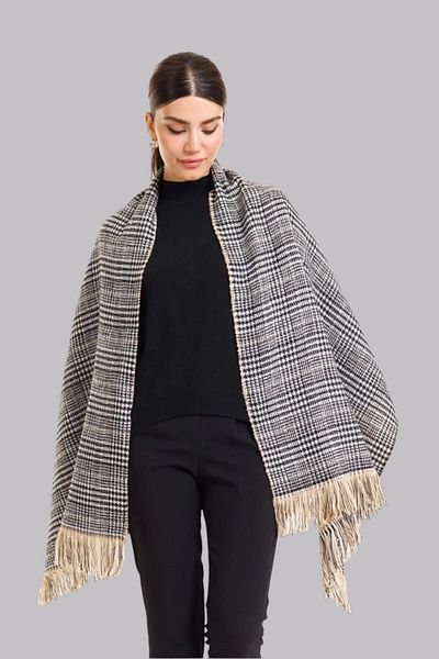 Mathilda Aksesuar Women's Double Sided Plaid Wool Shoulder Shawl - 70X190Cm - Winter Shawl