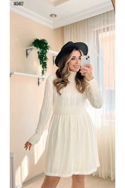 Kokosh moda Γυναικείο ζιβάγκο μακρυμάνικο κοντό πλεκτό φόρεμα