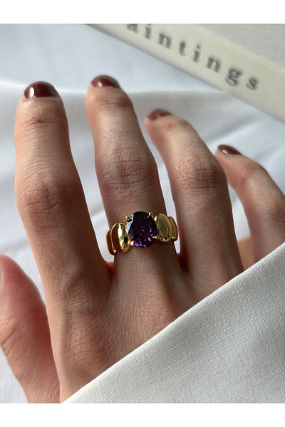 ringbox خاتم ذهبي بيضاوي أرجواني