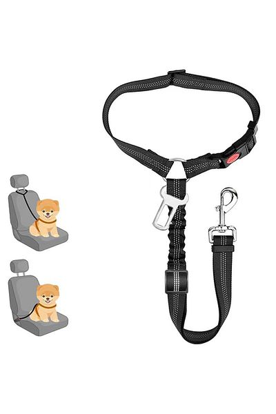 Choice Black Pet Car Seat Belt Rope, Circular Ring, Dog Car Retractable Elastic Reflective Belt, Dog Towing