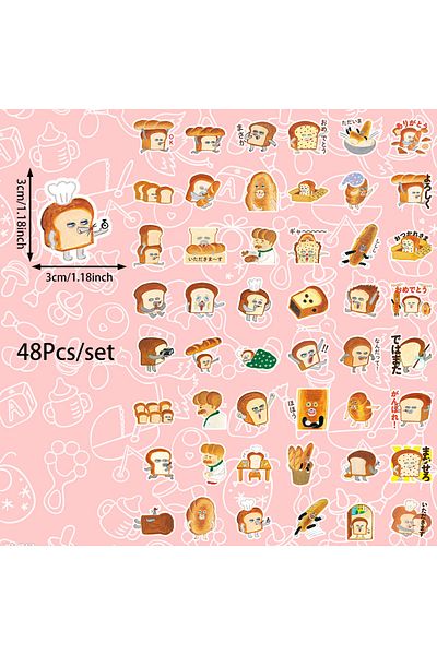 Choice 48pcs Surprise Gifts,Abstract Toast Stickers, Self-Stickers, Can Be Used For Party Walls, Tableto...